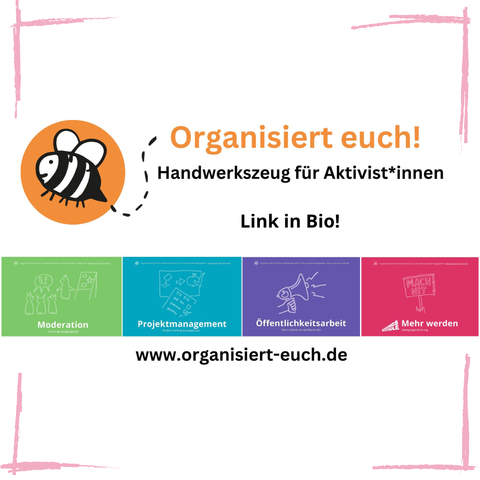 Sharepic mit Aufforderung, unsere Website organisiert-euch.de zu besuchen!