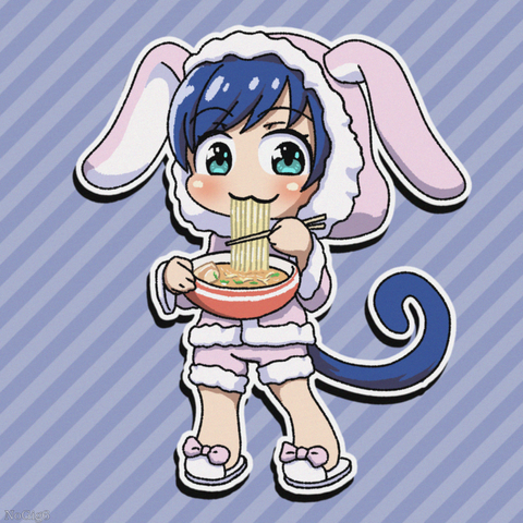 cyan eating ramen