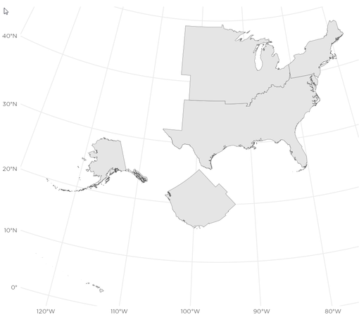 Map of U.S. Census Regions made in {ggplot2} with shapefiles from the {tigris} package using the shift_geometry() function that didn't quite work as planned.
