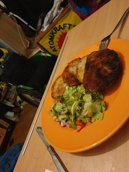 Teller mit kohlrabischnittzel und Salat