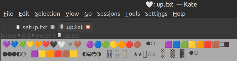 Text editor Kate 22.12.3 under LMDE, showing window title, menu bar, blank line I don't know how to get rid of, tab bar, folder path line I don't know how to get rid of, and text area.