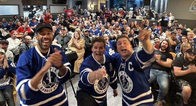 Jesse, Adam and Steve cheer with SDP’s live audience in St. Catharines, Ontario.