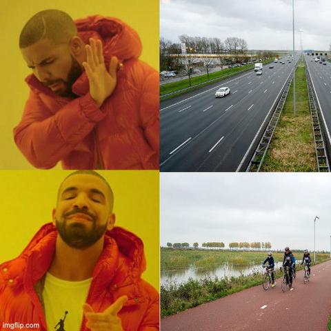 Drake dislike: highways
Drake like: bicycle roads