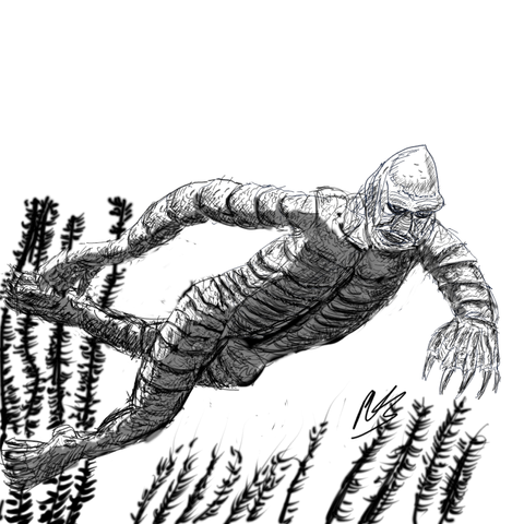 The Gill-Man, swimming underwater.