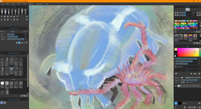 A large semi translucent sea pig being hugged by a little pink japanese spider crab in rebelle pro.