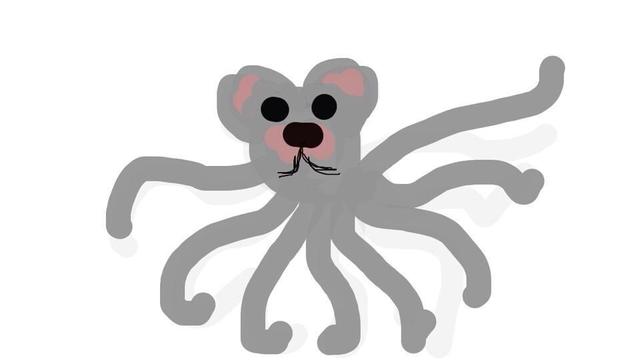 A very bad drawing done with my thumb on a smartphone a decade ago. It is of a grey bear head with 8 tentacles coming out of it. An Oct Bear.