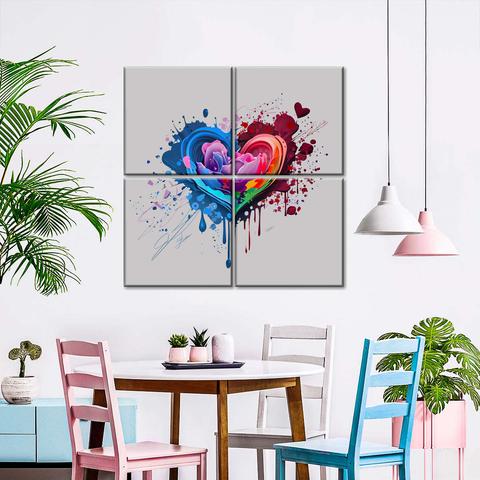 Shaped Textured Abstract Wall Art splatter painting is a captivating piece that embodies an artistic vibe. With its unique blend of colors and intricate details, this painting exudes a creative vibe that is sure to captivate any viewer. The flower petal design adds a touch of delicacy and elegance to the overall composition.

The paint dripping technique used in this artwork creates a dynamic and fluid effect, enhancing the visual appeal of the piece. The romantic vibe emanating from the painting evokes a sense of passion and intensity. The subjects depicted in this artwork are open to interpretation, allowing each viewer to find their own meaning within the piece.

The vibrant and colorful palette used in this painting adds a sense of energy and liveliness. The doodle-like patterns and paint splash elements contribute to the overall abstract aesthetic of the artwork. The paint splatter technique adds an element of spontaneity and unpredictability to the composition, creating a visually engaging experience.

The colors used in this artwork range from the deep and rich maroon to the bold and vibrant purple, creating a striking contrast. The denim hue adds a touch of uniqueness and adds depth to the composition. The Nobel color adds a sense of sophistication and elegance to the overall piece.

In conclusion, the Heart-Shaped Textured Abstract Wall Art splatter painting is a mesmerizing piece that combines various elements to create a visually stunning artwork.