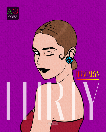 An illustration of Emilia Clarke looking over her shoulder and winking at the viewer.