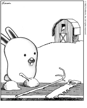 A drawn meme showing glenda the plan 9 bunny making archaic tools on a workbench.
