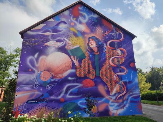 Mural by Marcin Budziński in Lidzbark Warmiński (Poland) dedicated to Nicolaus Copernicus, a Polish astronomer, who formulated a model of the universe that placed the Sun rather than Earth at its center