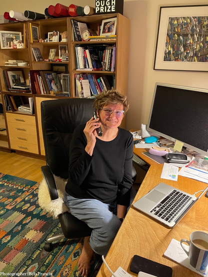 Katalin Karikó on the phone receiving news about winning the Nobel Prize