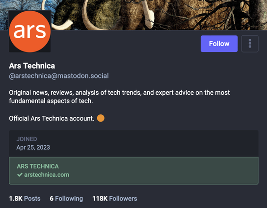 Ars Technica Mastodon account