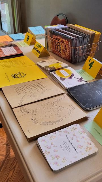 A table covered in zines for sale.
