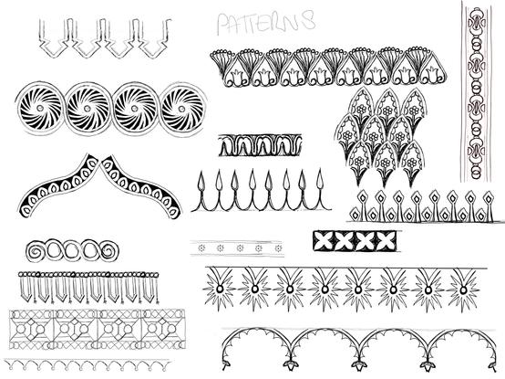 Sketches of patterning and repeating motifs from inside Brighton pavilion