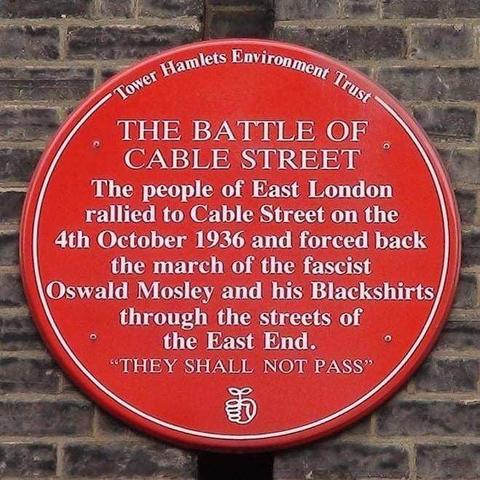 Heritage plaque commemorating the Battle of Cable Street