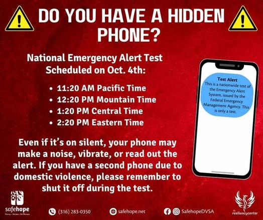 PSA - If you're in an unsafe domestic situation + have a hidden phone:  

Today, #Oct4, FEMA will run a national #EmergencyAlert test
