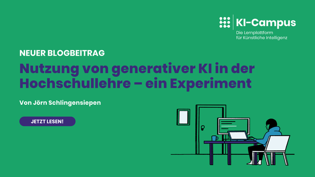 Neuer Blogbeitrag
Nutzung von generativer KI in der Hochschullehre - ein Experiment
Von Jörn Schlingensiepen
Jetzt lesen!