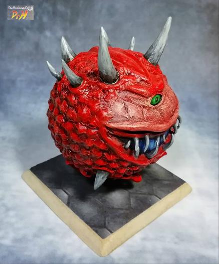 High angle view around the front of the Cacodemon sculpt.