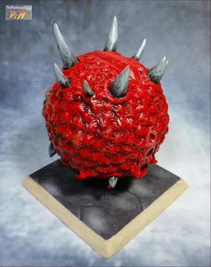 High angle view around the back of the Cacodemon sculpt.