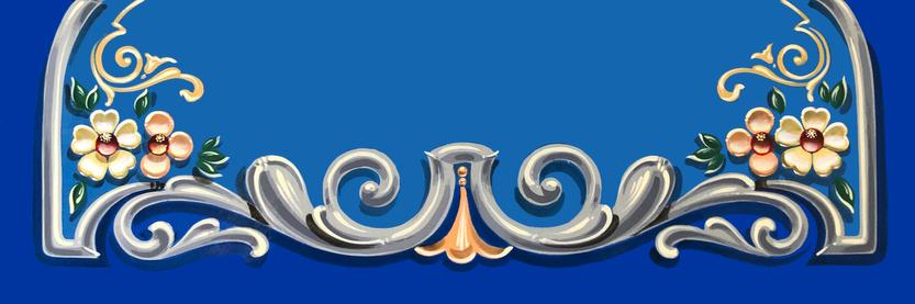 Decorative acanthus leaves, flowers, and scrolling in the vernacular style of Fileteado Porteño from Buenos Aires.