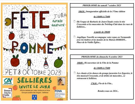 Affiche de la fête de la pomme à Sellières
7 ET 8 OCTOBRE 2023