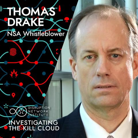 Photo portrait of Thomas Drake on Disruption Network Institute background