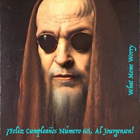 Digital image of Al Jourgensen as an old timey monk/priest.