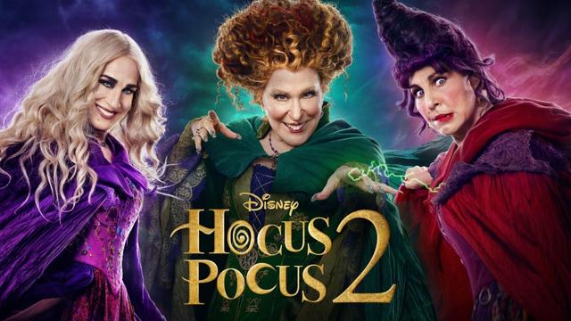 Promotional picture for Hocus Pocus 2 showing the three Sanderson sisters played by Sarah Jessica Parker, Bette Midler and Kathy Najimy