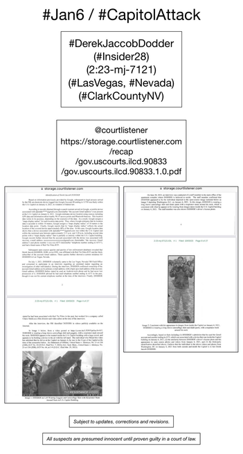 Screenshot of pages from court document pertaining to January 6th riot suspect Derek Jaccob Dodder (Las Vegas, Nevada).