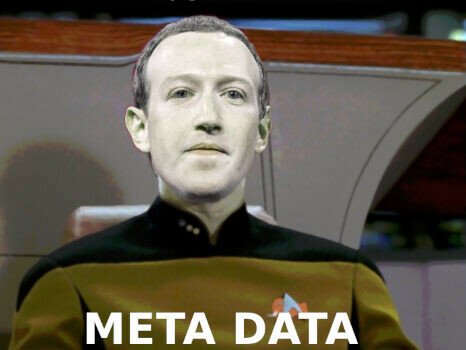 startreks commander data with the head of mark zuckerberg text "meta data" remark: in a parallel universe zuckerberg is a actor and very popular. -for playing robots and androids