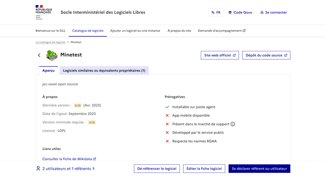 Copie d'écran de la page Minetest du SILL.