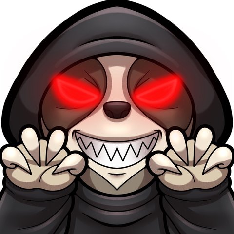 An emote drawing of an evil sloth with red eyes in a dark cloak, flashing its claws