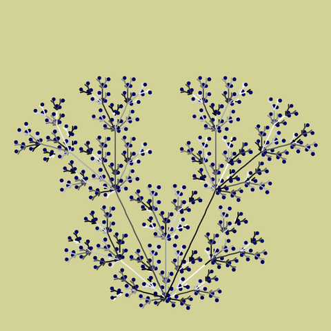 An L-System plant-like structure that resembles a bush with blue circles