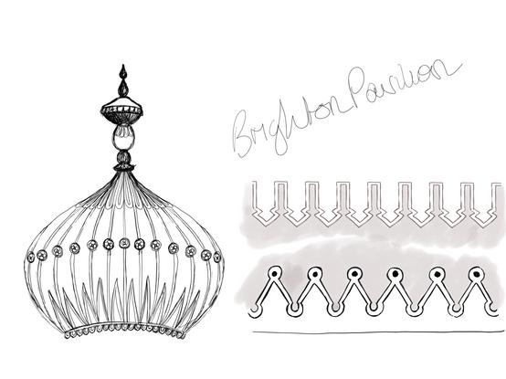 Sketch of decorative dome and crenelated borders in Mughal style from details on exterior of Brighton pavilion