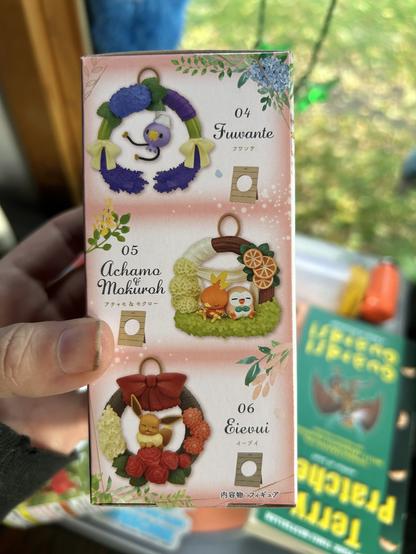 A box with various Pokémon in wreaths.