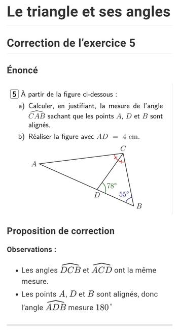 Copie d'écran de l'énoncé et début de la correction.