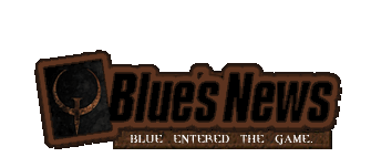 The logo of Blue's News (bluesnews.com) themed to be in the style of Quake I, logo by Walter "2" Costinak.