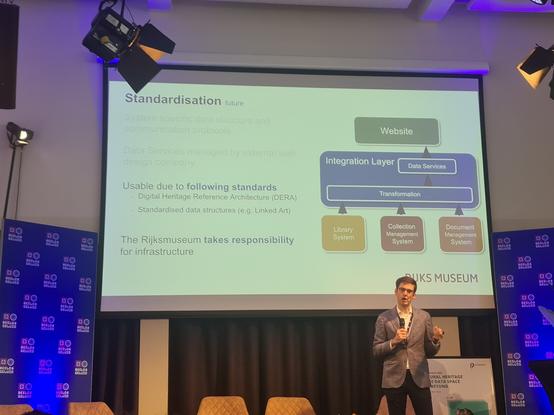Picture of Chris Dijkshoorn, Rijksmuseum presenting in The Hague at the EuropeanaTech 2023 conference