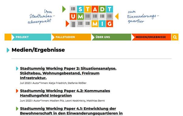 Screenshot der Internetseite des StadtumMig-Projekts
