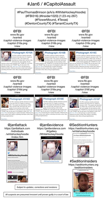 Photos of January 6th riot suspect Paul Thomas Brinson (Flower Mound, Texas).