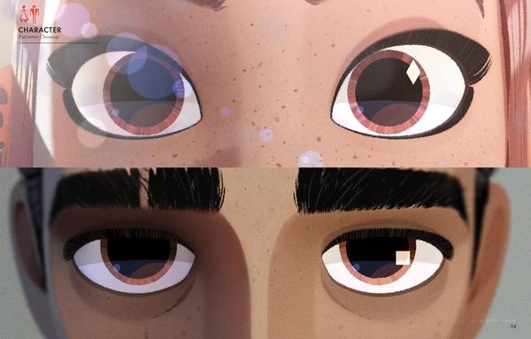 Illustration showing the eyes of Nimona and Ballister.
