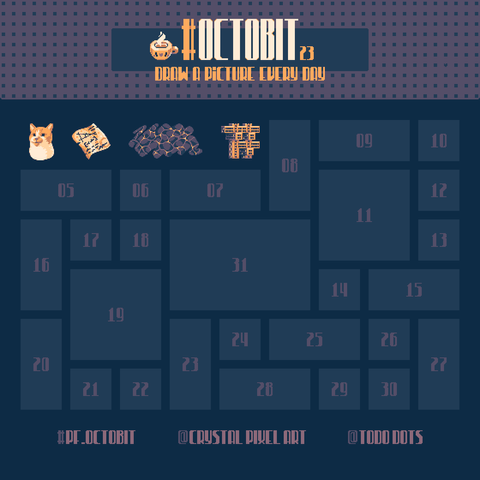 Octobit calendar with day 3 - Marine Art and day 4 - Architecture filled in.