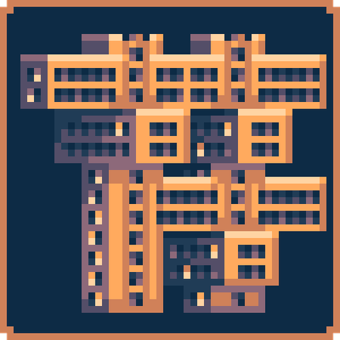 48x48 Pixel art of a Soviet Brutalist building.