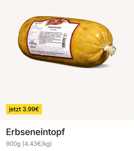 Erbseneintopf als Plastikwurst