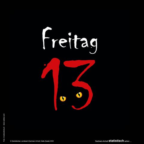 ild mit den Schriftzug Freitag 13 und Katzenaugen auf schwarzem Hintergrund