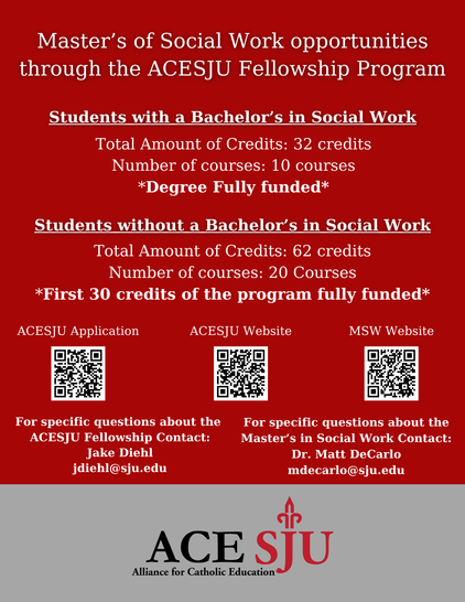 Flyer for information about the ACESJU program. Links included in QR codes are provided in posts below.