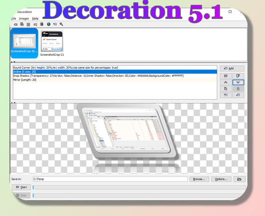 Screenshoot of Decoration 5.1 with effects applied from Decoration 5.1