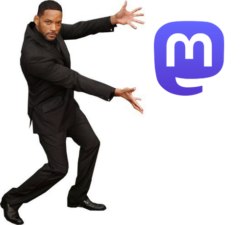 meme of Will Smith gesturing dramatically to the Mastodon logo