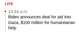 Live
10:44 a.m.
Biden announces deal for aid into Gaza, $100 million for humanitarian help
https://www.washingtonpost.com/world/2023/10/18/israel-hamas-war-news-gaza-update/#link-Q24GFSHJ6NABDBCHMAYUQVTYV4