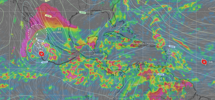 A tropical depression that previously crossed the Isthmus of Tehuantepec (where it's just 216 km from Atlantic to Pacific) is now approaching Baja California as the category 3 hurricane Norma. 
#AndreasMogensen on board the @ISS will try to take photos of electrical discharges above the cumulonimbus clouds. We, the #JediKnights, that is #OlivierChanrion, #YoavYair  and myself, will make the forecasts for him!